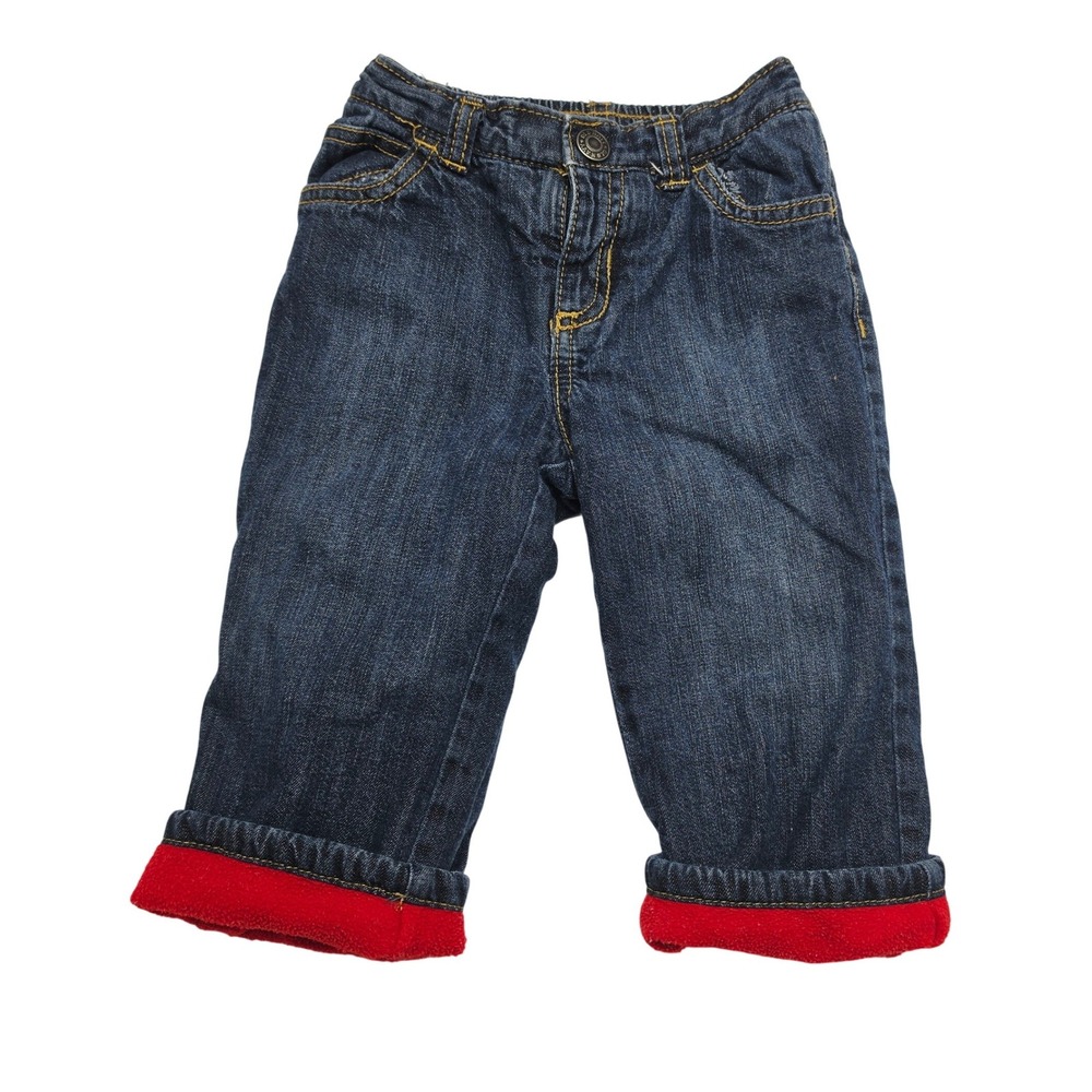 Old Navy Fleece Lined Jeans Kids 12-18 Months Blue Red Warm Denim Pants